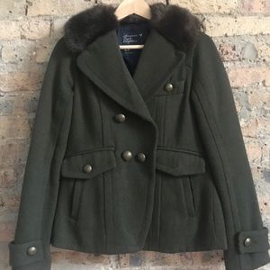 Like New -  pea coat with faux fur collar